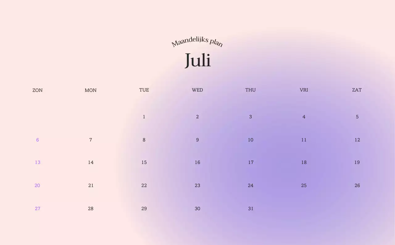 Minimalistische kalender met kleurverloop