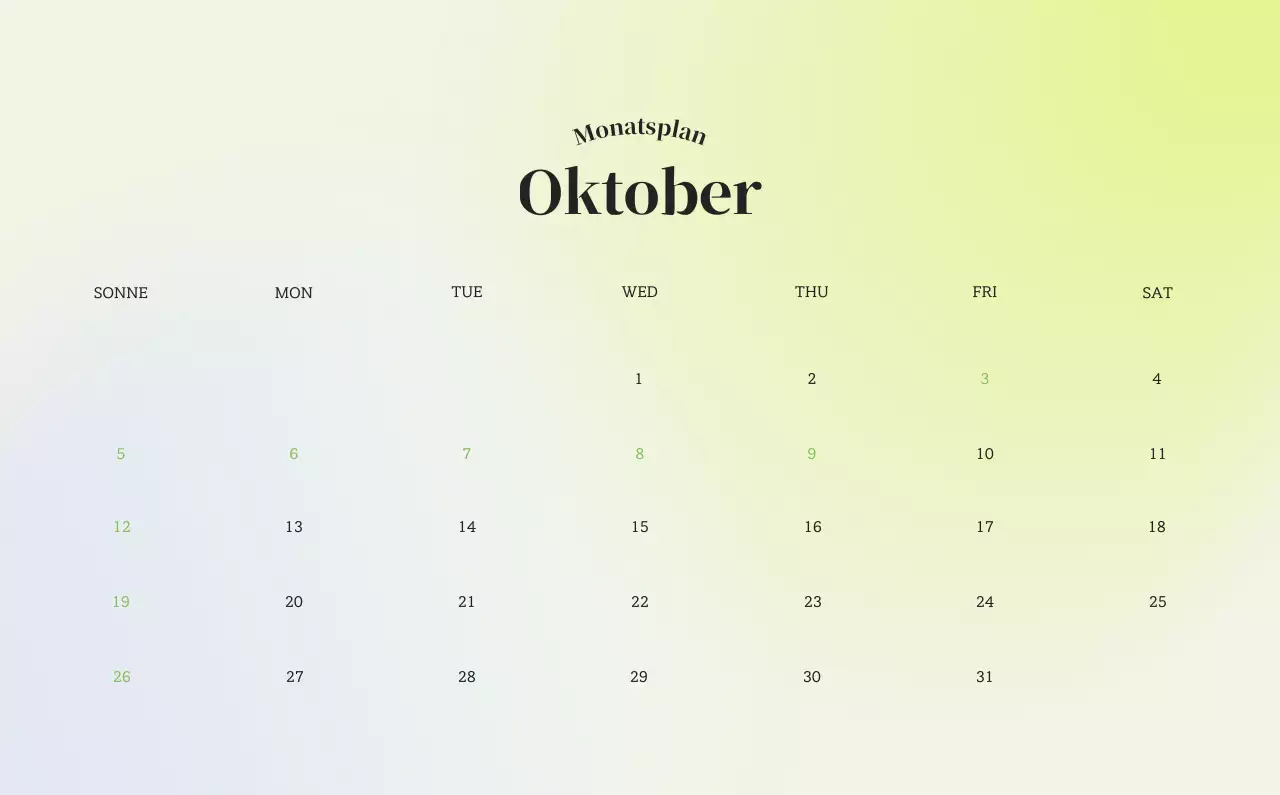 Minimalistischer Kalender mit Farbverlauf