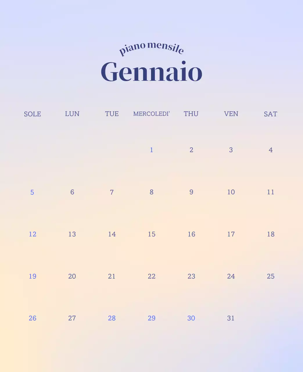 Calendario minimalista a gradi