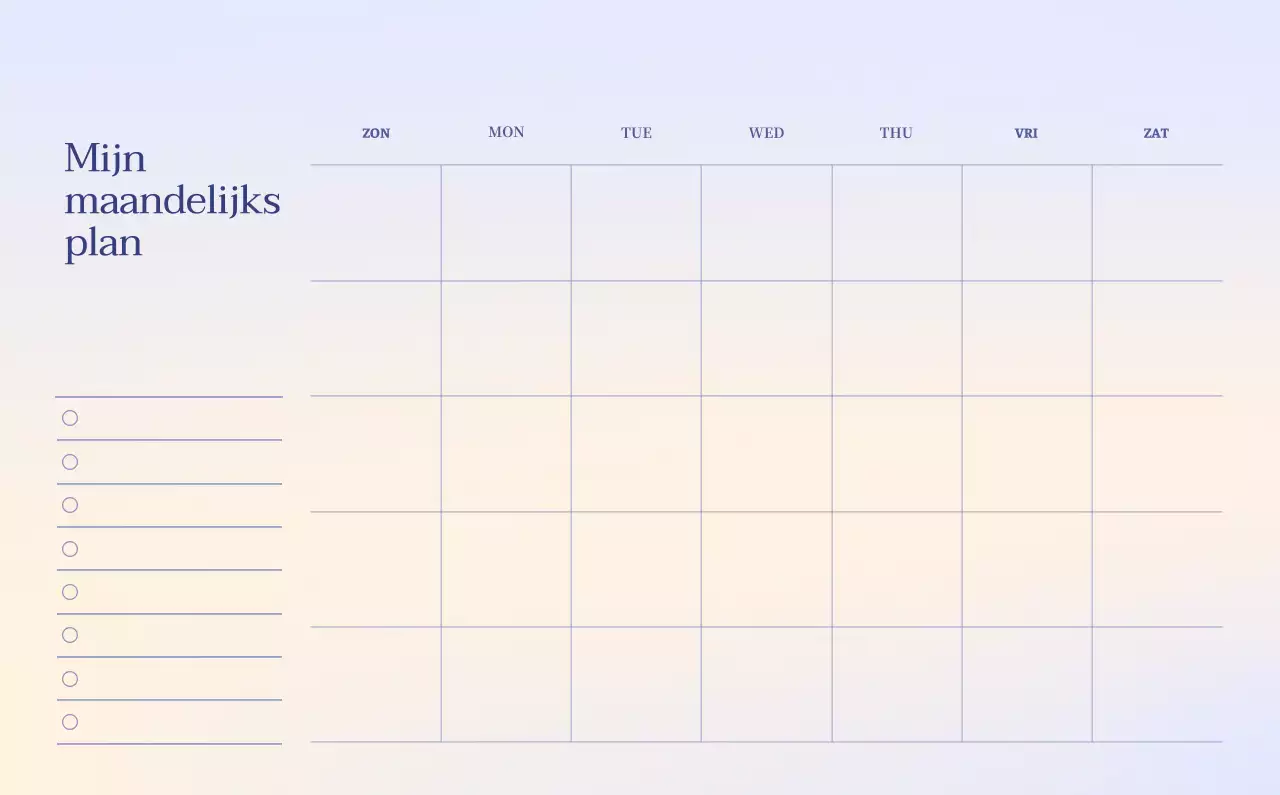 Minimalistische kalender met kleurverloop