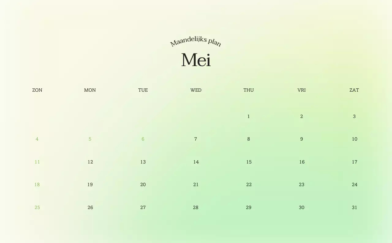 Minimalistische kalender met kleurverloop