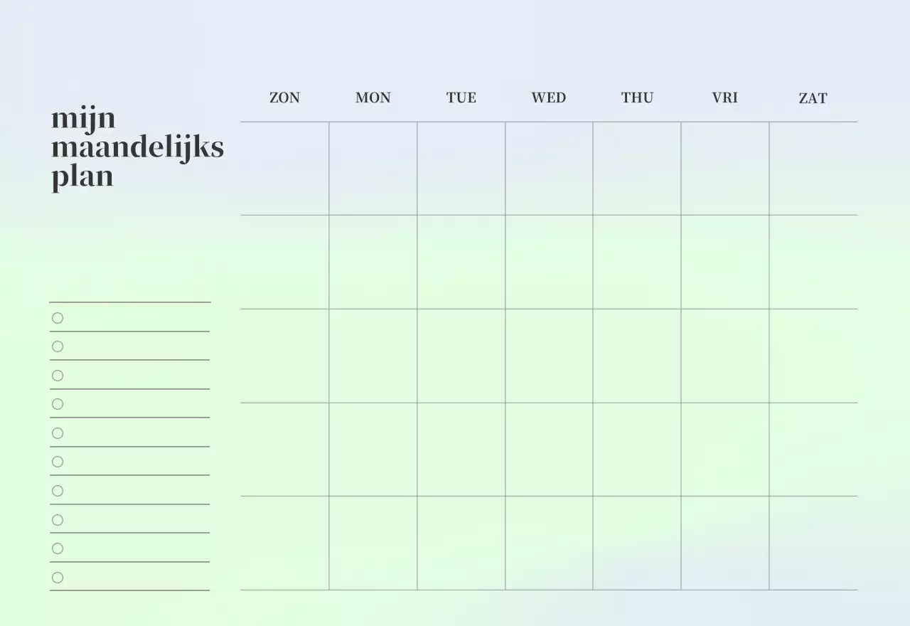 Minimalistische kalender met kleurverloop