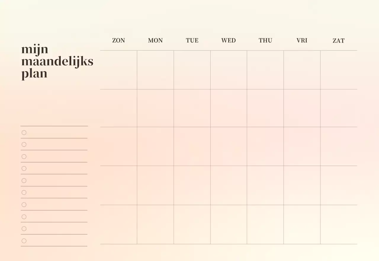 Minimalistische kalender met kleurverloop