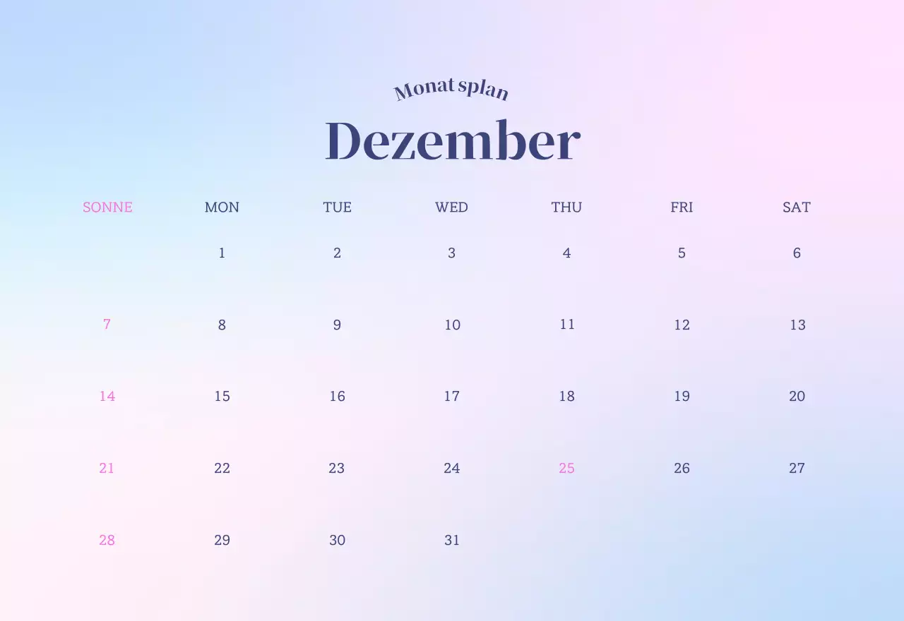 Minimalistischer Kalender mit Farbverlauf