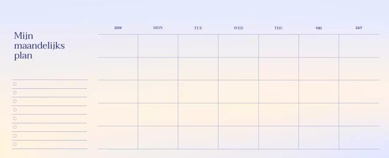Minimalistische kalender met kleurverloop