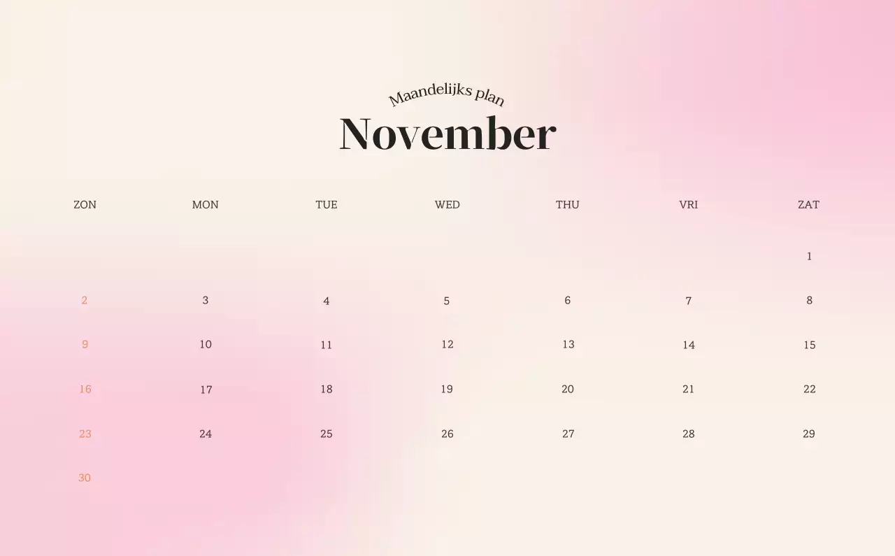 Minimalistische kalender met kleurverloop