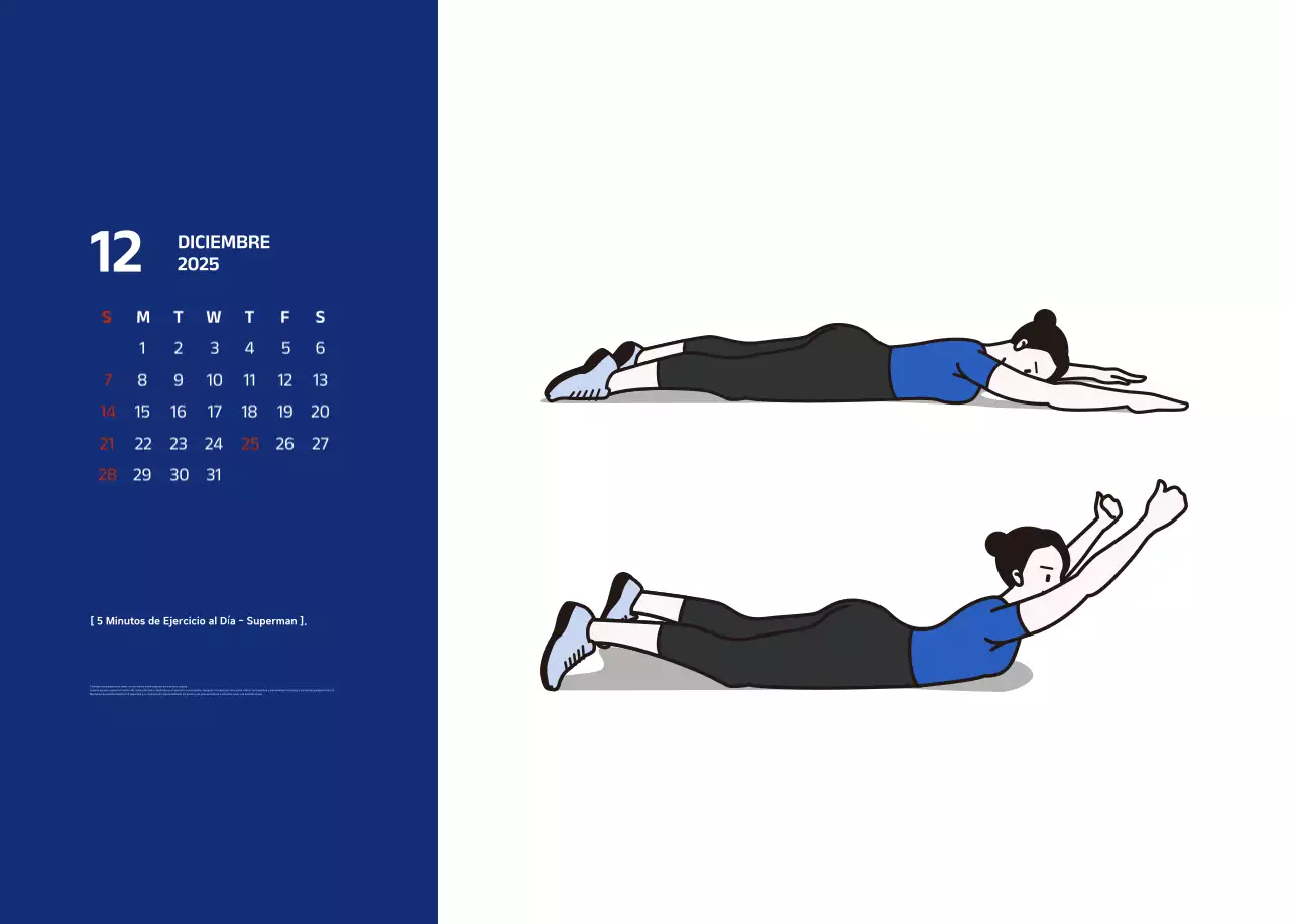 Calendario sencillo con ilustraciones azules y limpias