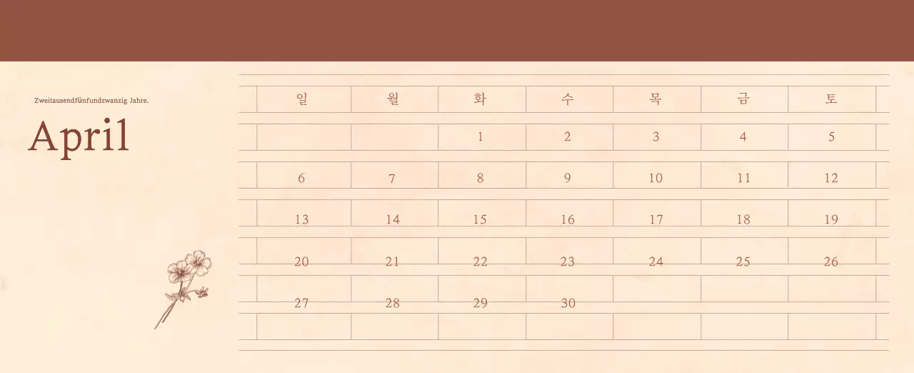 Ein sentimentaler Blumenkalender in hellbraunem und braunem Wollpapierkonzept