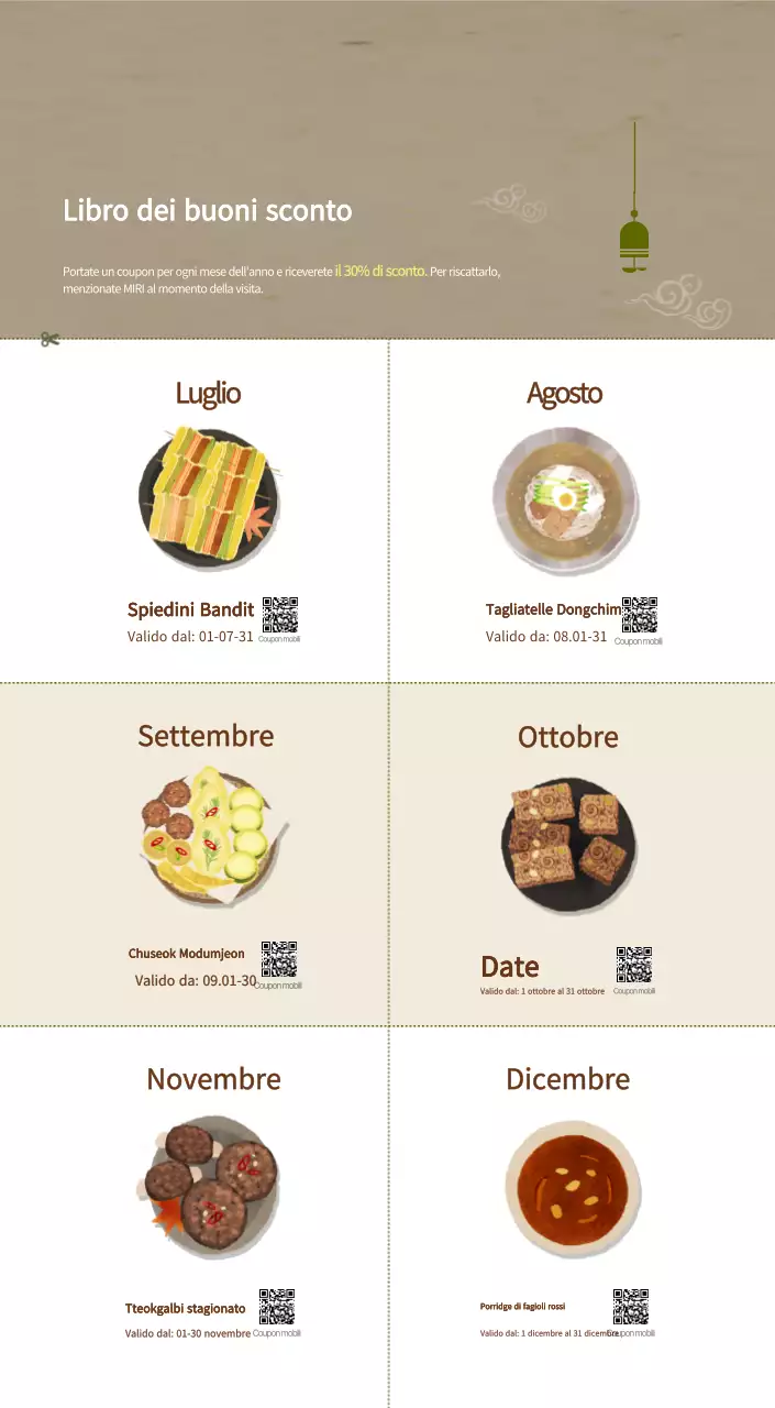 Calendario alimentare tradizionale beige