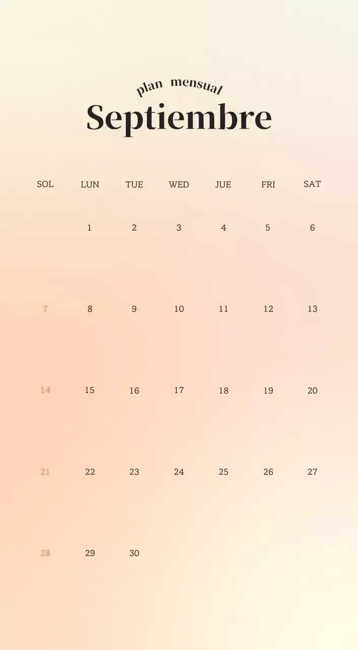Calendario minimalista degradado