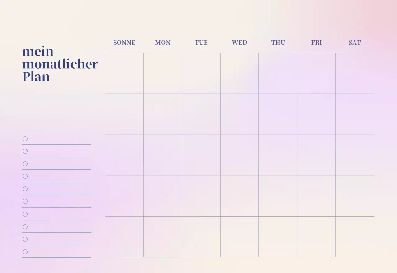 Minimalistischer Kalender mit Farbverlauf