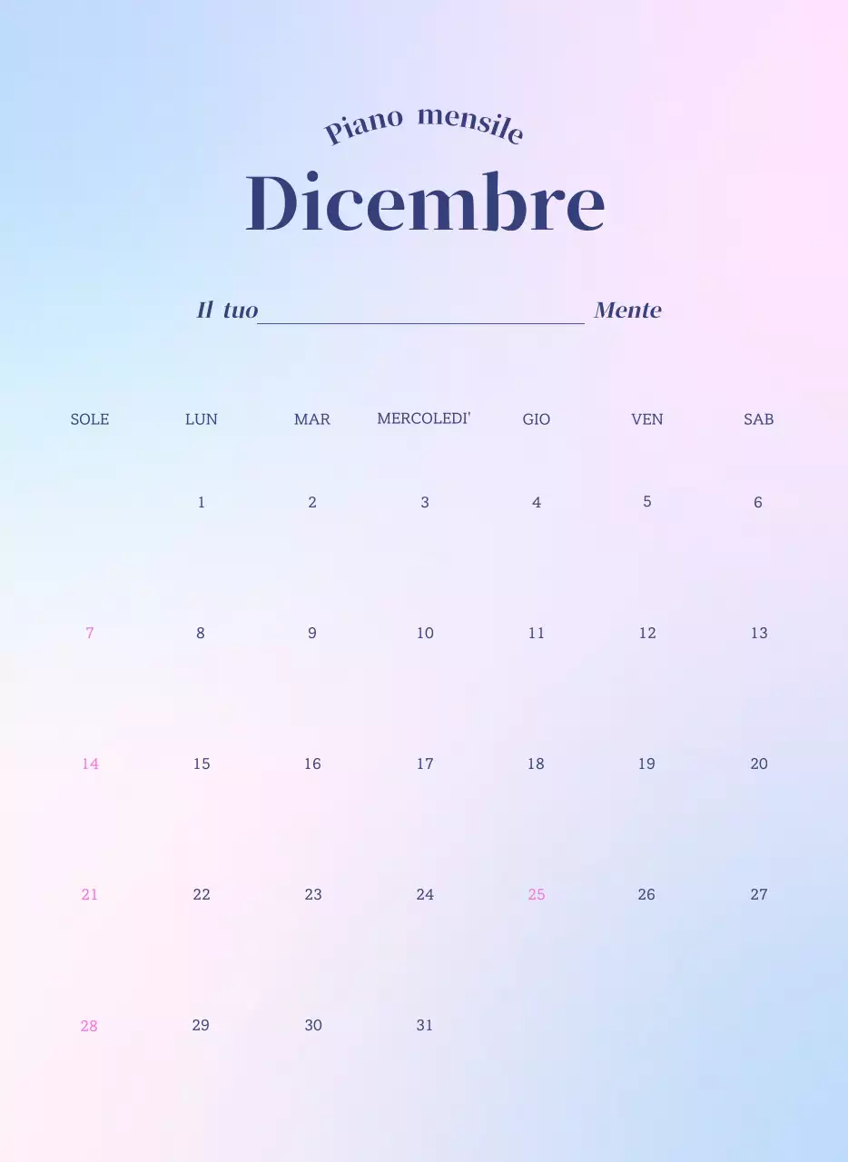 Calendario minimalista a gradi