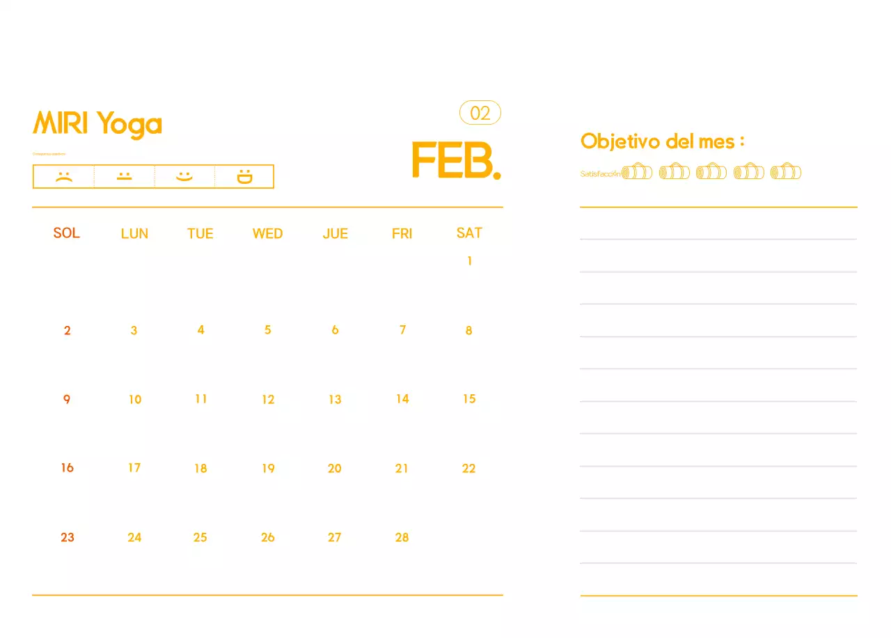 Calendario promocional de yoga minimalista naranja