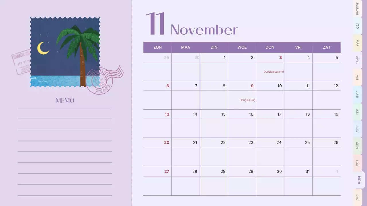 Klassieke kalender in roze en lichtblauw