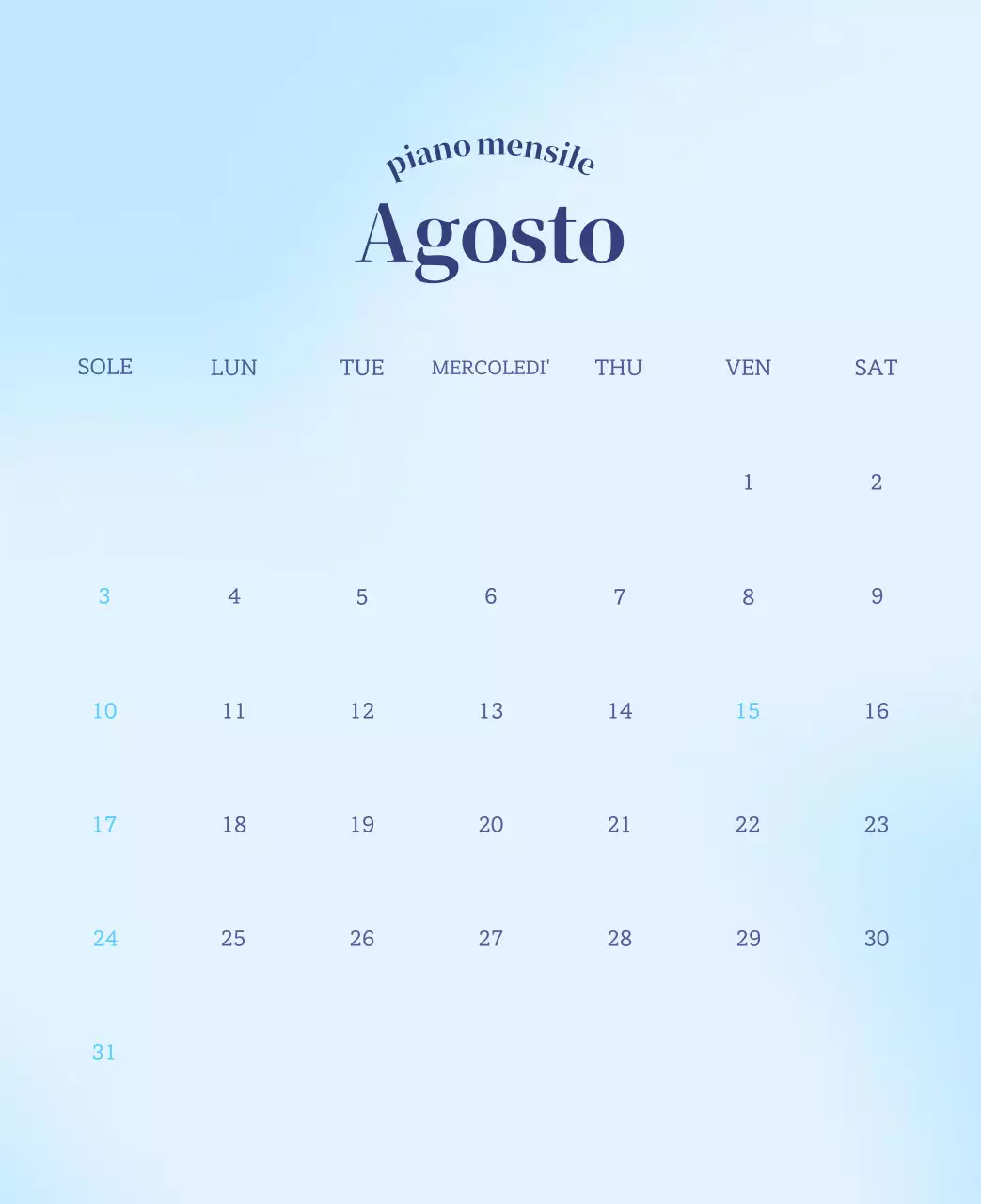 Calendario minimalista a gradi