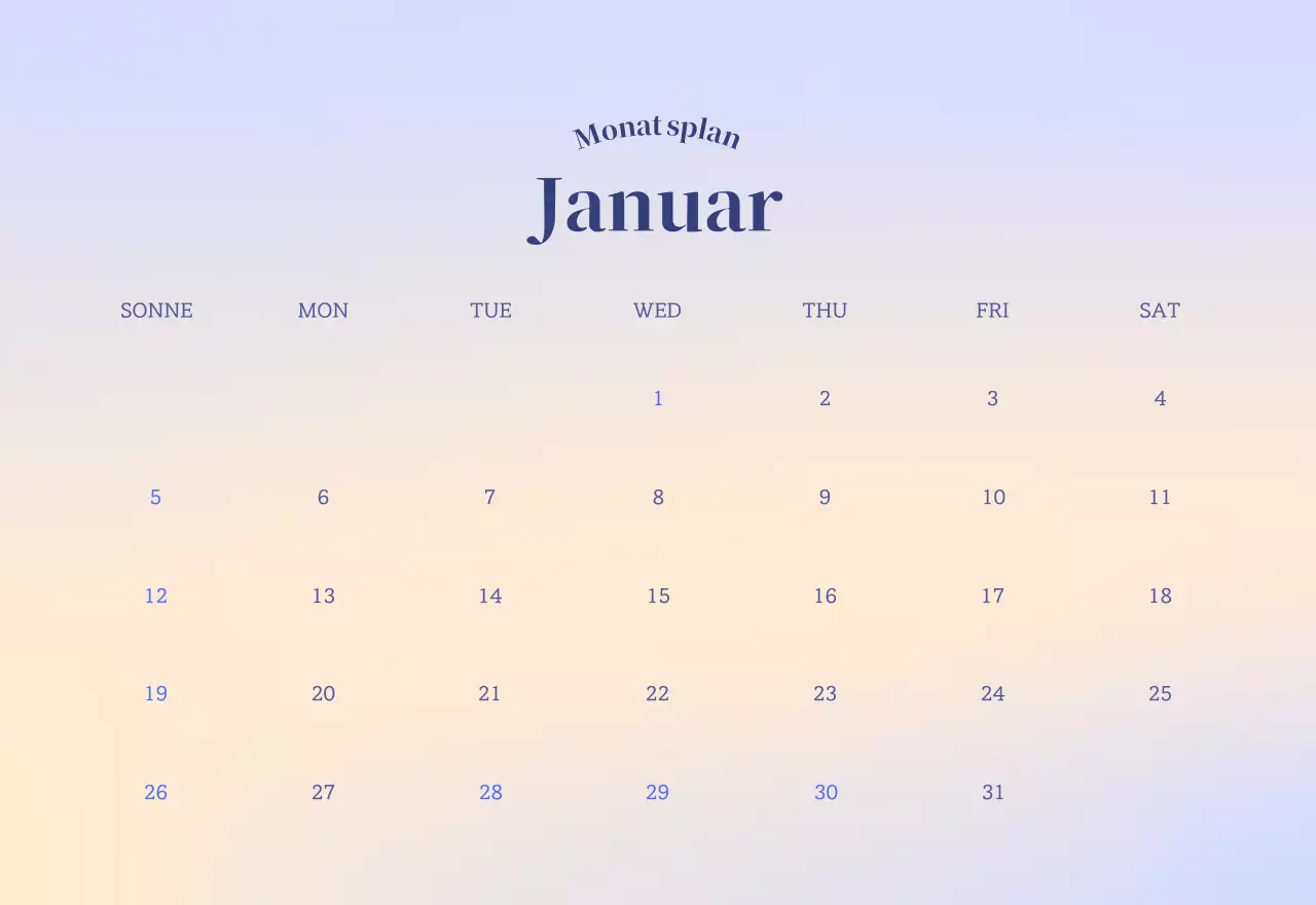 Minimalistischer Kalender mit Farbverlauf