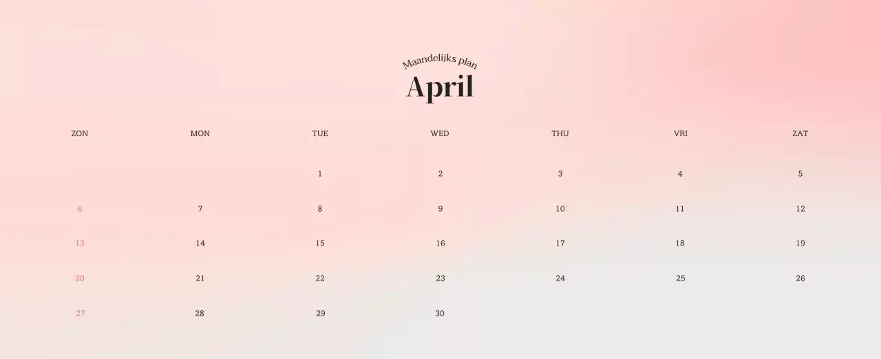 Minimalistische kalender met kleurverloop