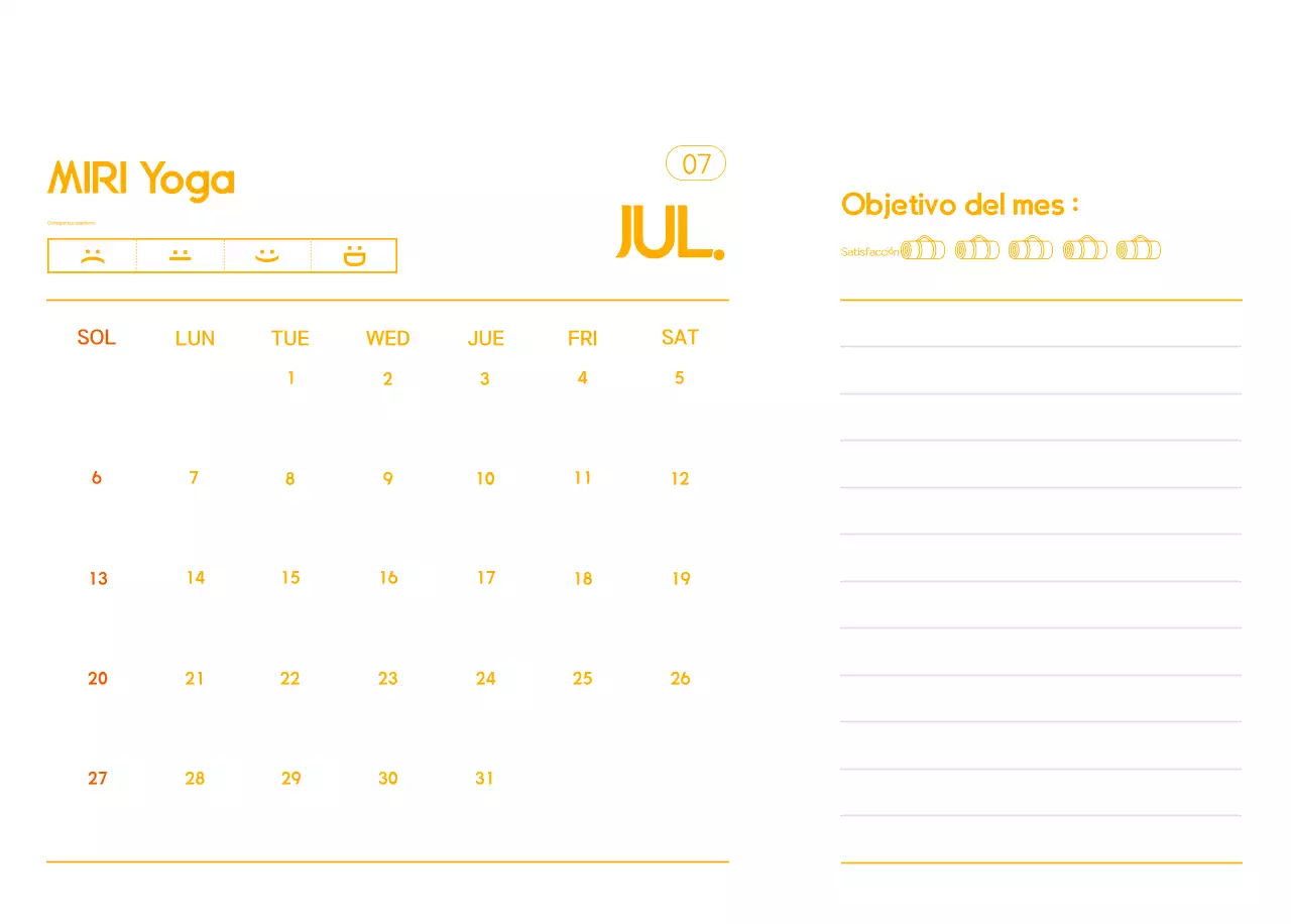 Calendario promocional de yoga minimalista naranja