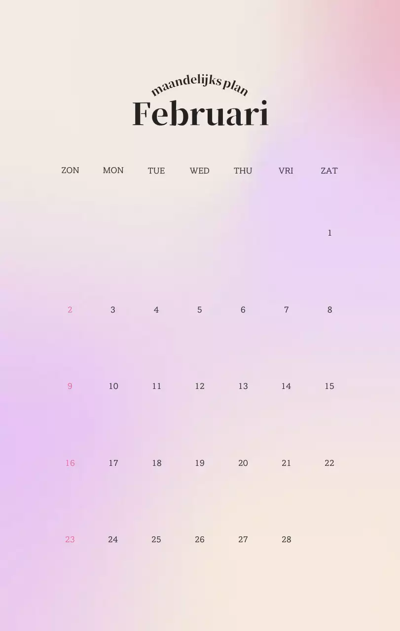 Minimalistische kalender met kleurverloop
