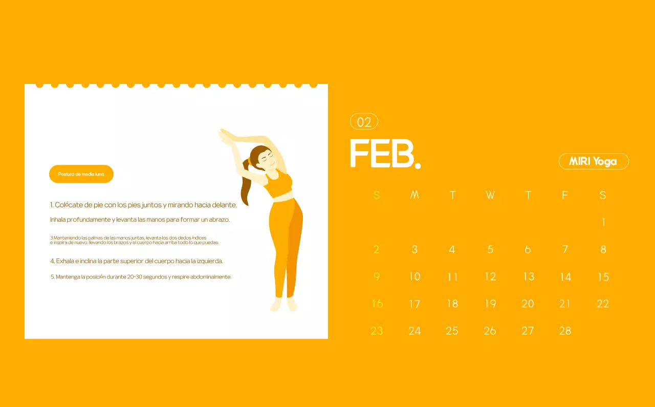 Calendario promocional de yoga minimalista naranja