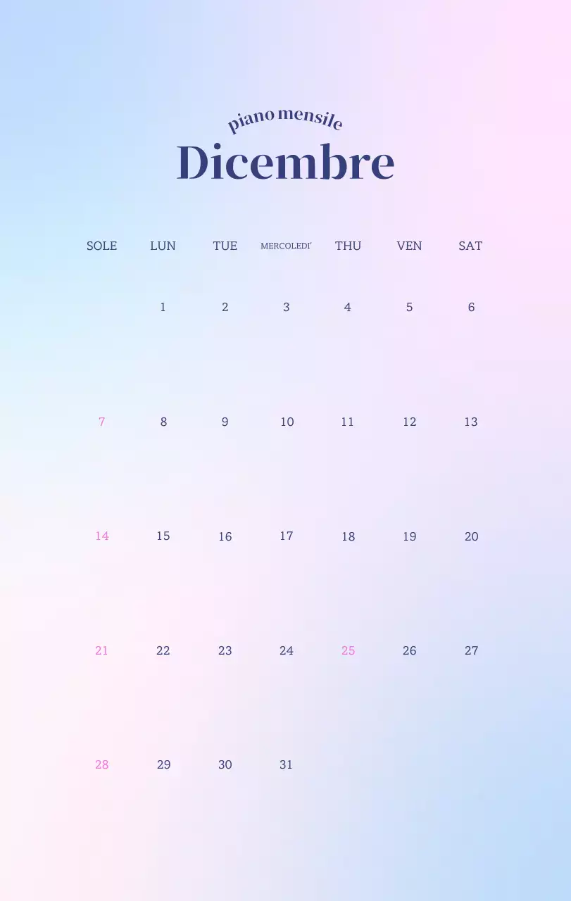 Calendario minimalista a gradi