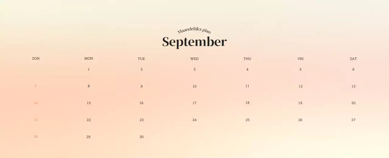 Minimalistische kalender met kleurverloop