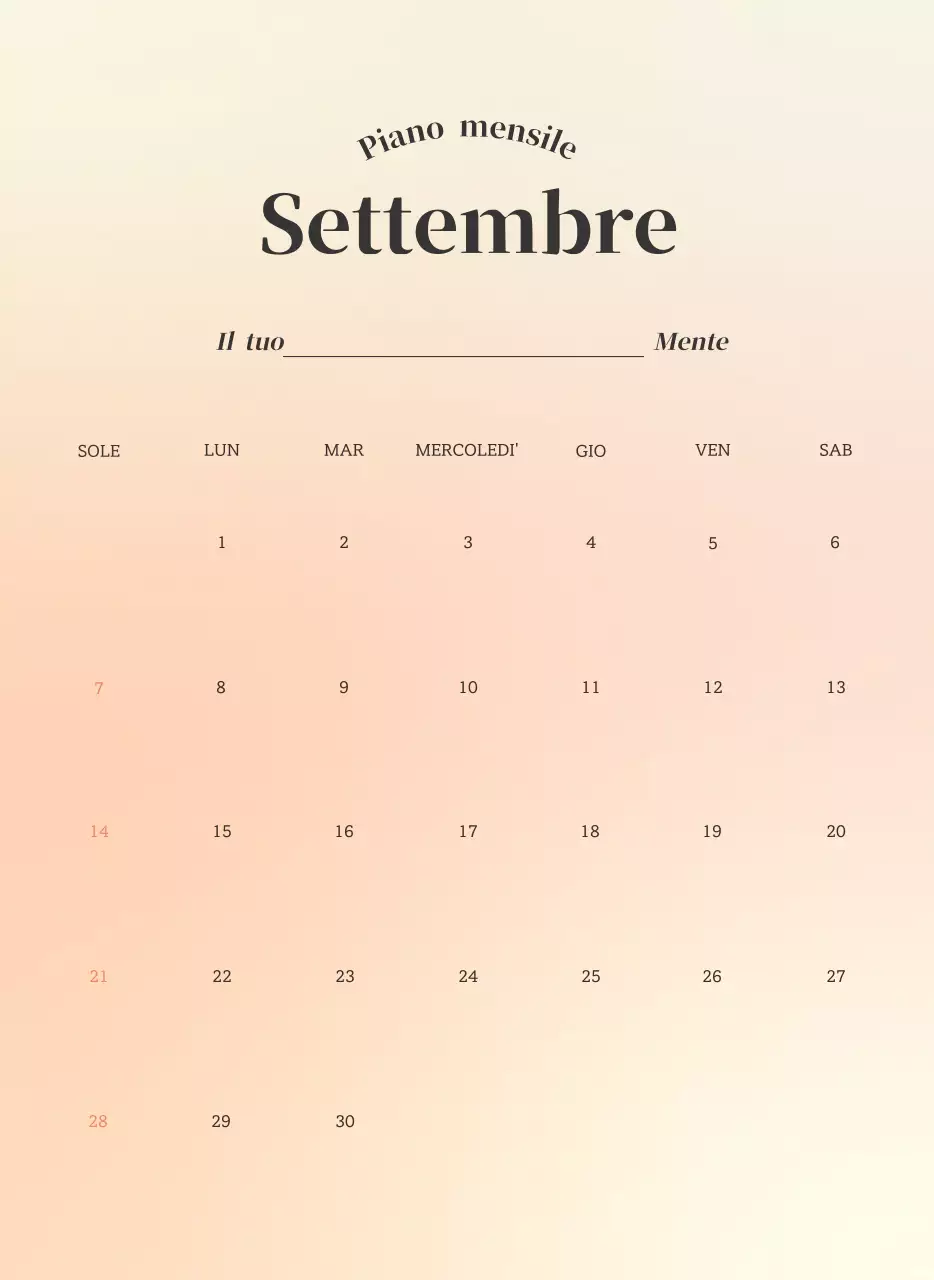 Calendario minimalista a gradi