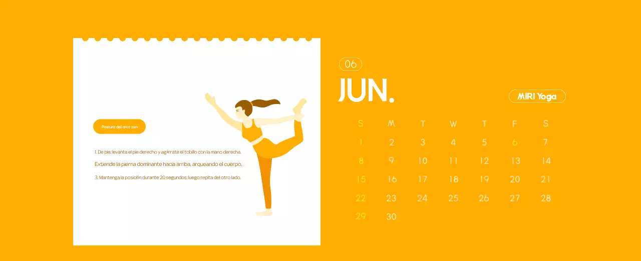 Calendario promocional de yoga minimalista naranja