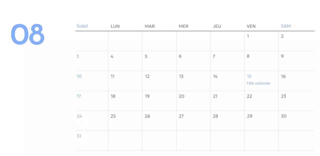 Calendrier photo de suivi des objectifs avec une touche de bleu