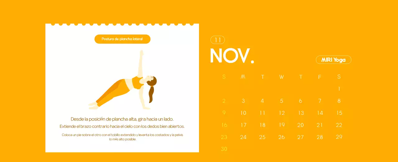 Calendario promocional de yoga minimalista naranja