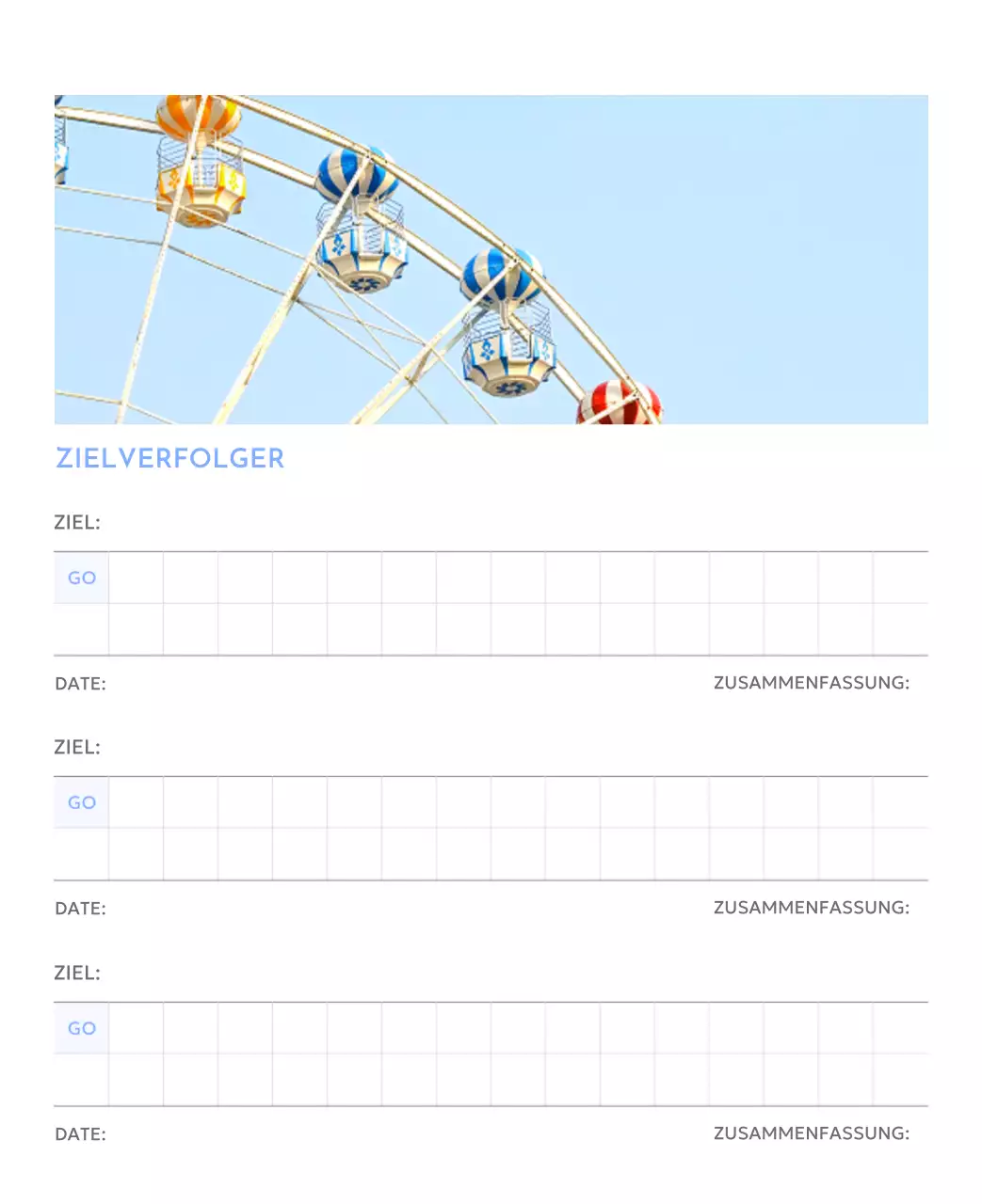 Foto-Zielverfolgungskalender mit einem Hauch von Blau