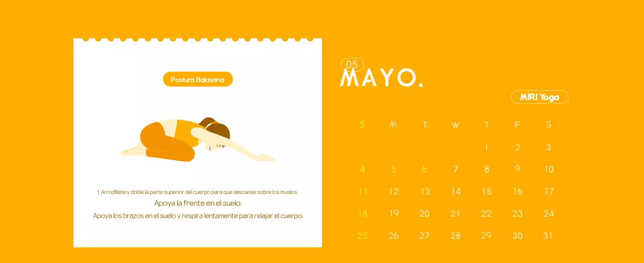 Calendario promocional de yoga minimalista naranja