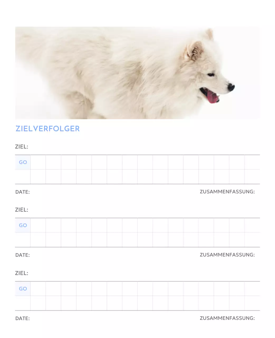 Foto-Zielverfolgungskalender mit einem Hauch von Blau