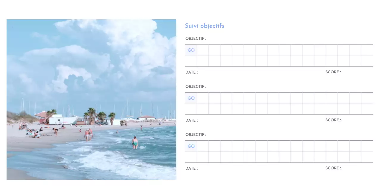 Calendrier photo de suivi des objectifs avec une touche de bleu