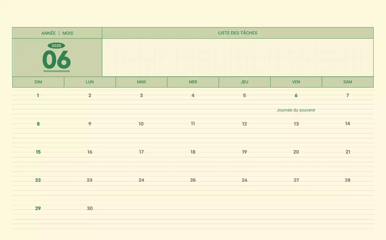 Calendrier mural SAT D-Day concept notepad en vert et jaune clair