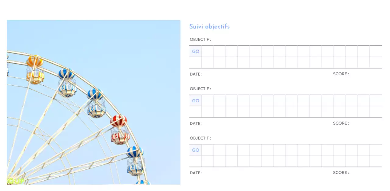 Calendrier photo de suivi des objectifs avec une touche de bleu