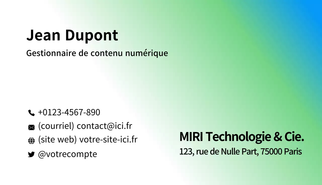 carte de visite moderne verte