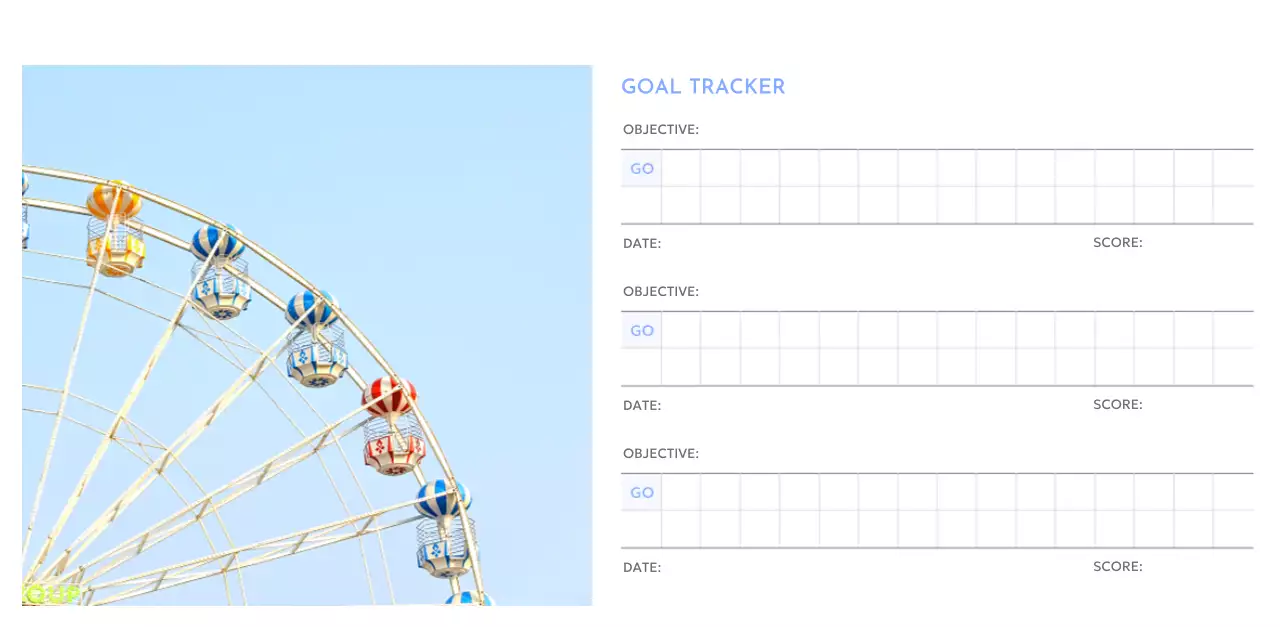 Photo goal tracker calendar with a splash of blue
