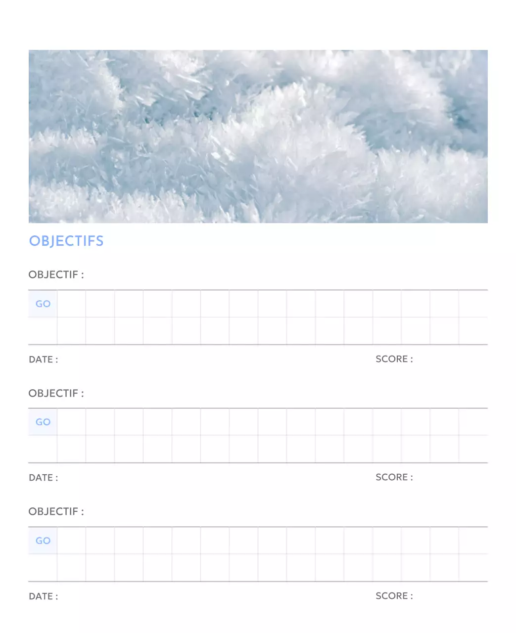 Calendrier photo de suivi des objectifs avec une touche de bleu
