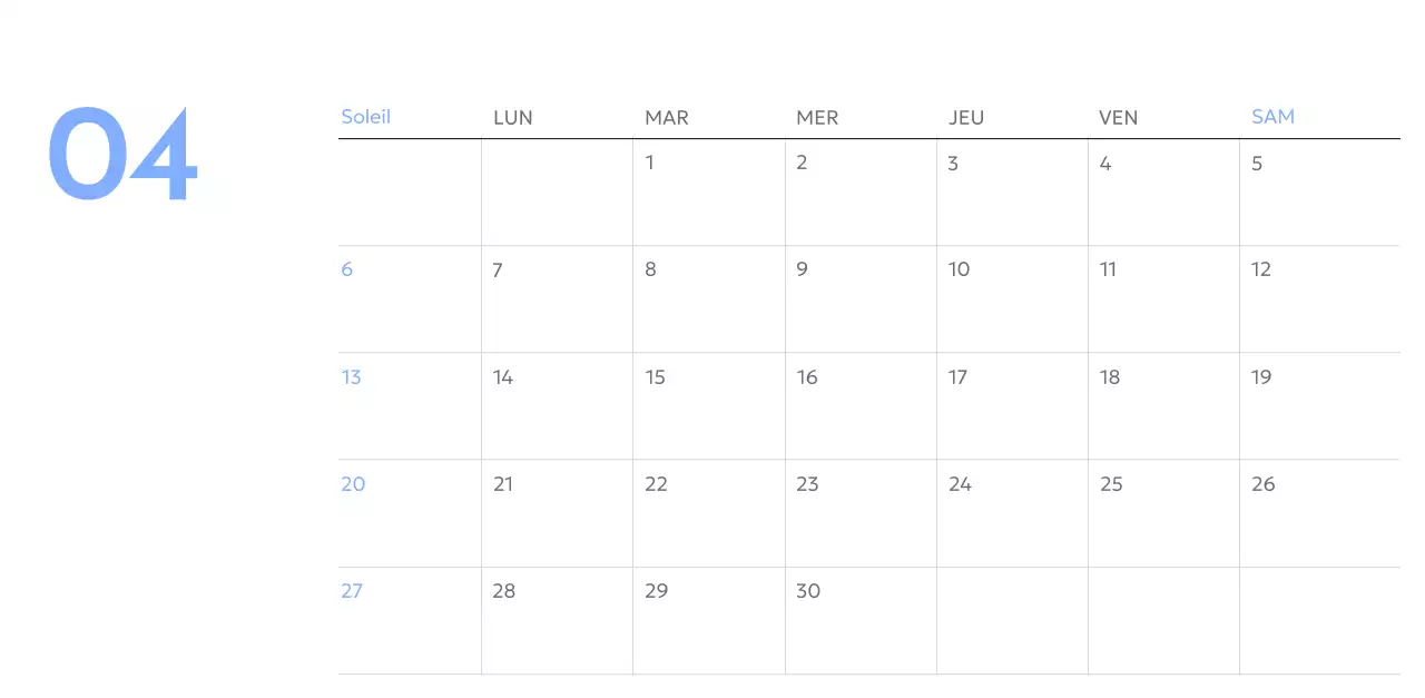 Calendrier photo de suivi des objectifs avec une touche de bleu