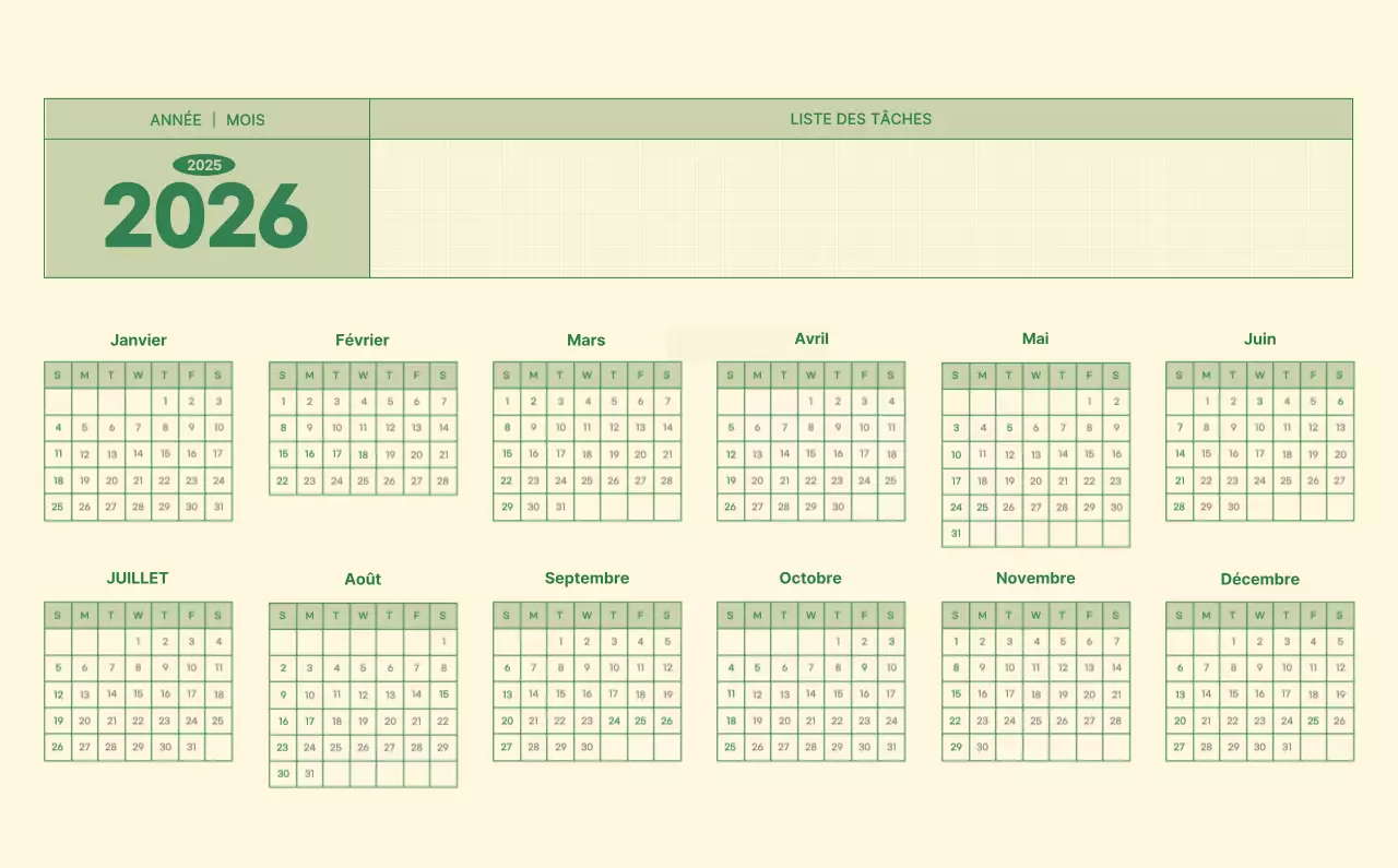 Calendrier mural SAT D-Day concept notepad en vert et jaune clair