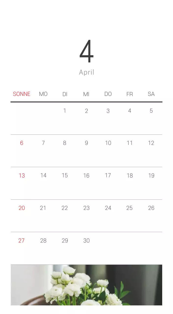 Weißer sauberer botanischer Naturkalender