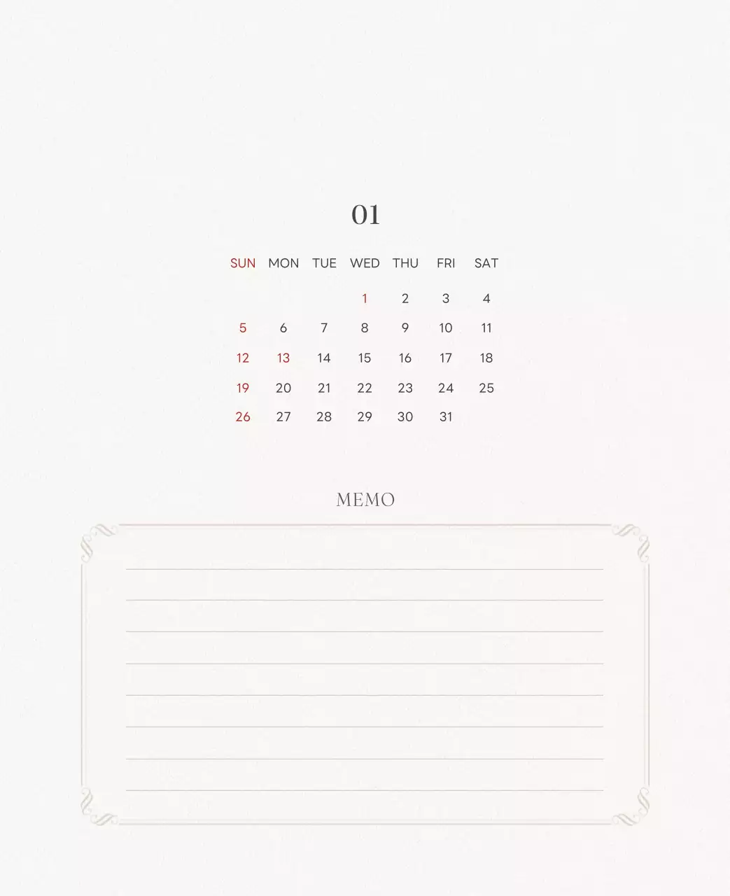 アイボリーとグリーンのシンプルな2025年花柄卓上カレンダー