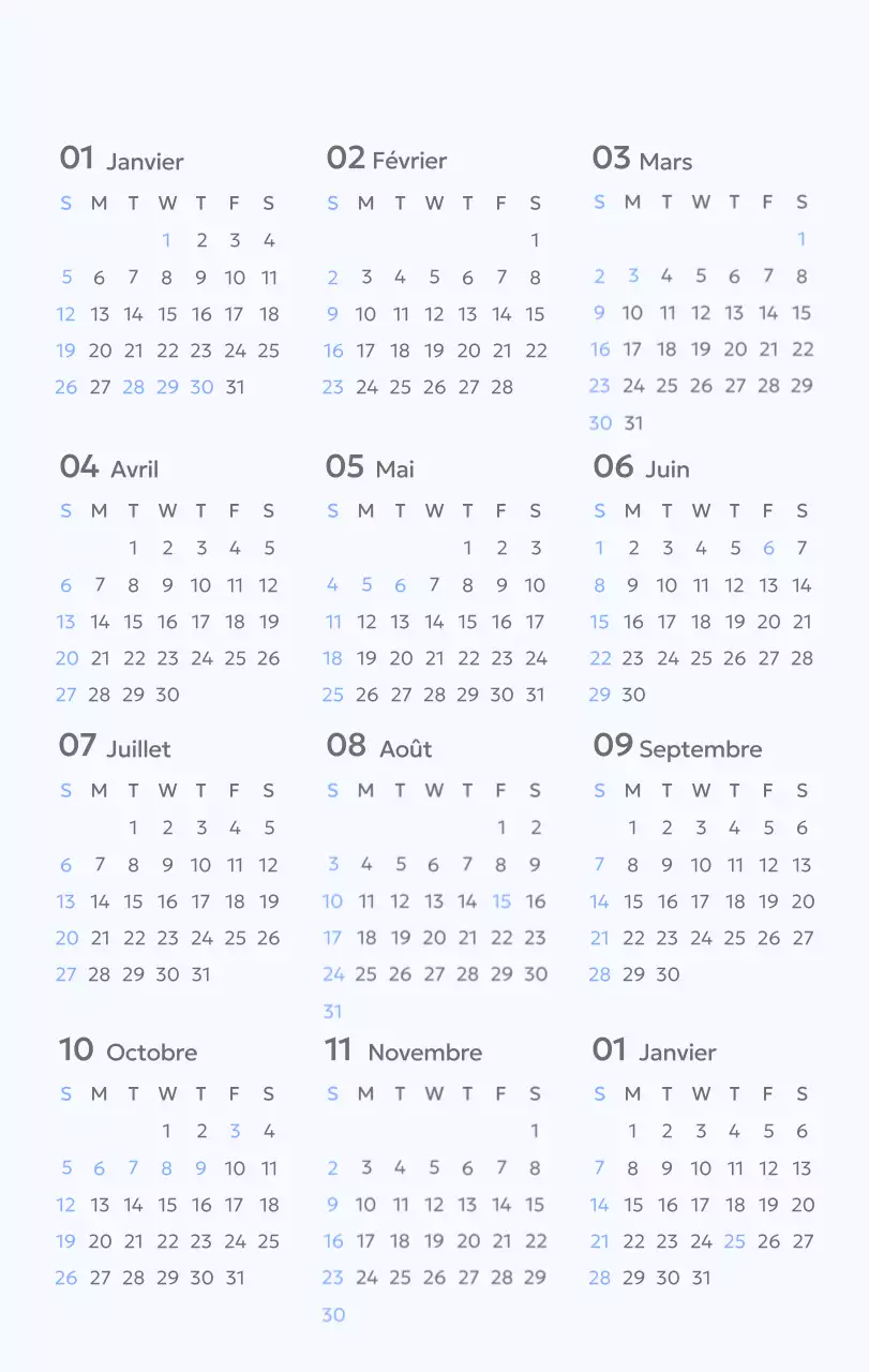 Calendrier photo de suivi des objectifs avec une touche de bleu