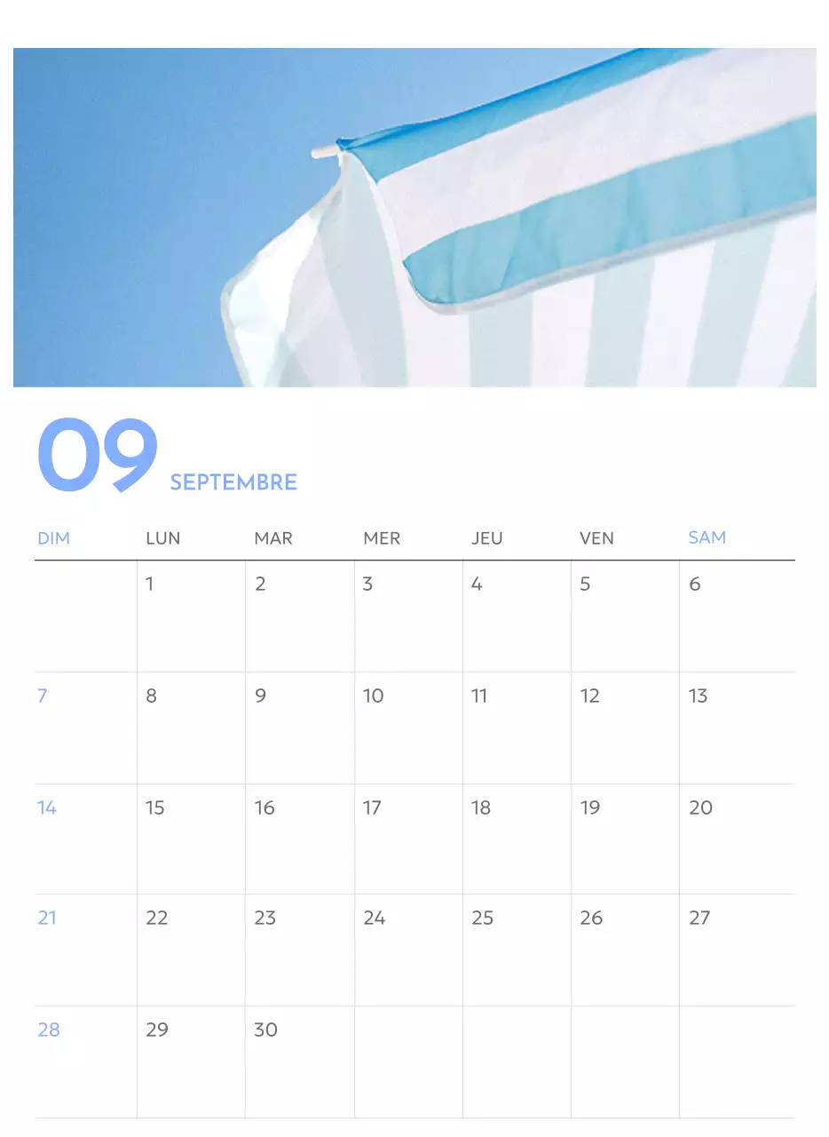 Calendrier photo de suivi des objectifs avec une touche de bleu