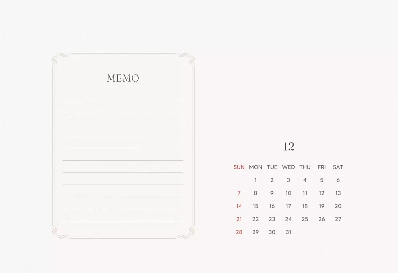 アイボリーとグリーンのシンプルな2025年花柄卓上カレンダー