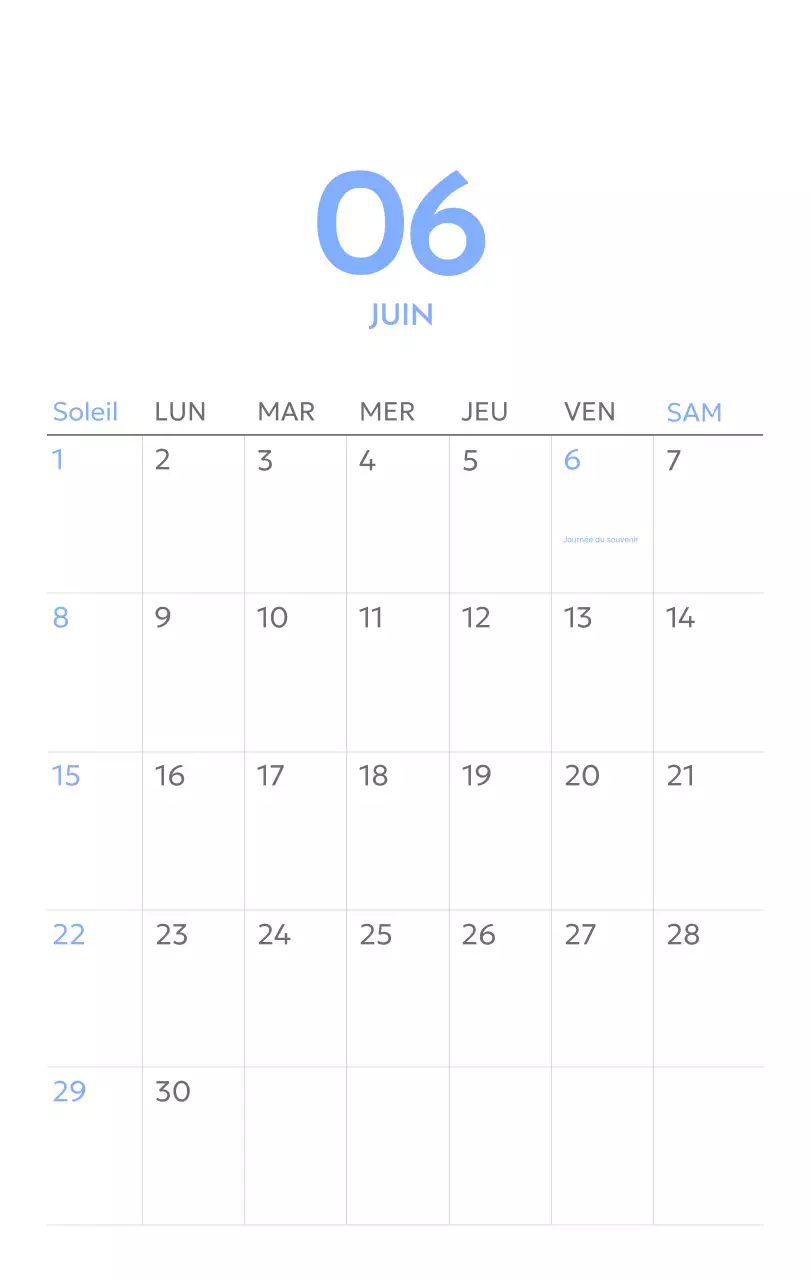 Calendrier photo de suivi des objectifs avec une touche de bleu