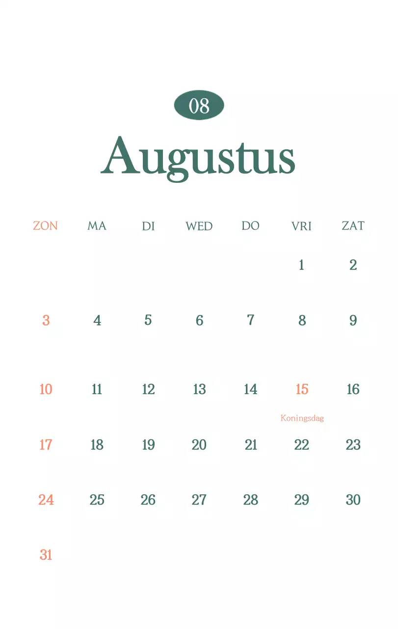 Een moderne cafékalender met aanbevelingen voor de drank van de maand