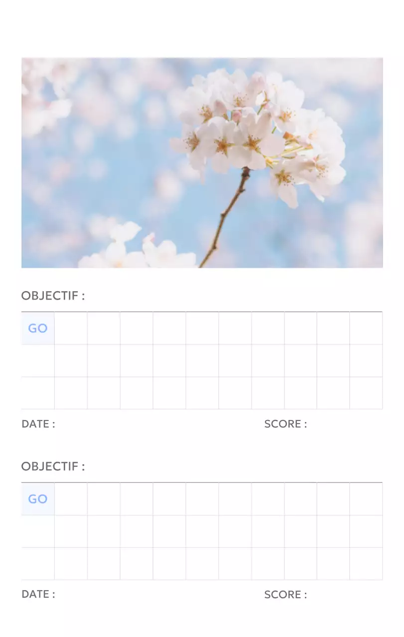 Calendrier photo de suivi des objectifs avec une touche de bleu