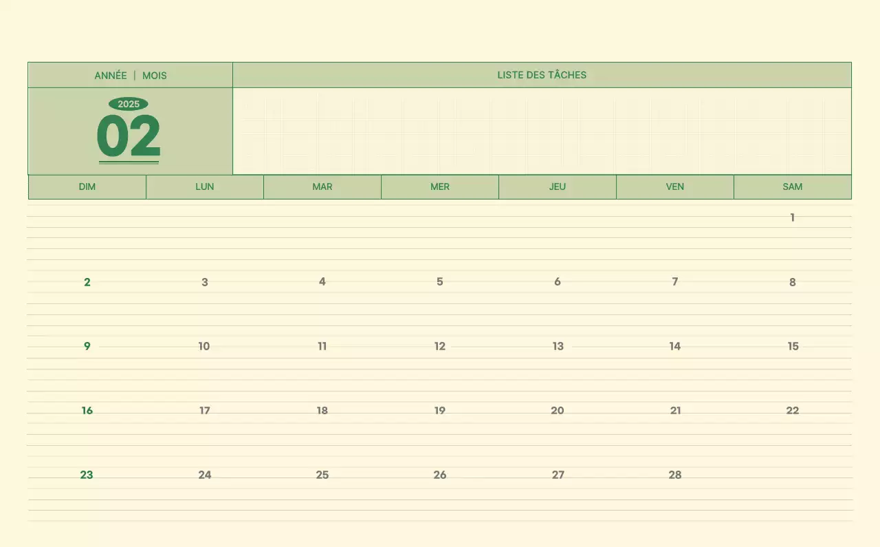 Calendrier mural SAT D-Day concept notepad en vert et jaune clair